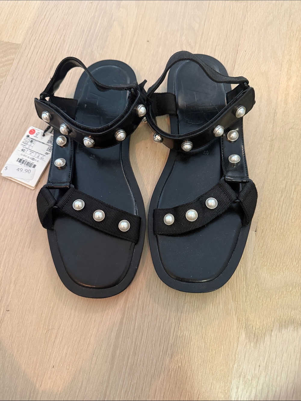 Zara Black Pearl-Accent Strappy Women's Sandals